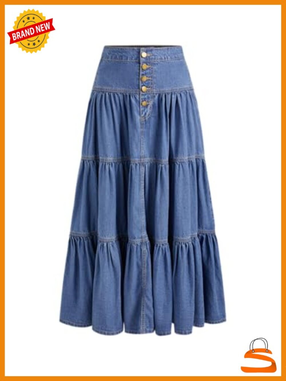Women's Button Down Denim Maxi Skirt with Pockets